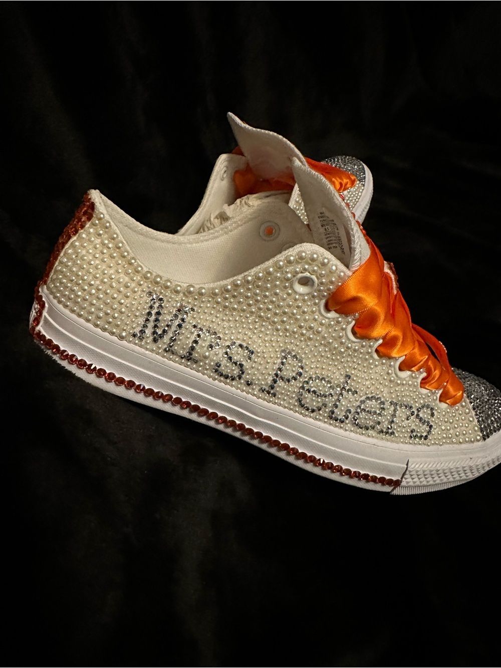 Converse Pearl-Embellished Low Top Sneakers with Orange Satin Laces